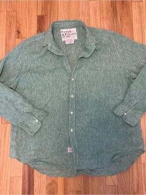Frank and Eileen Shirt Medium Linen EILEEN Button Up Mint Green Relaxed Italy
